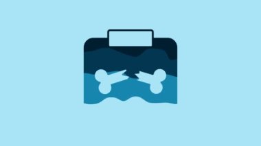 Blue X-ray shots with broken bone icon isolated on blue background. 4K Video motion graphic animation.