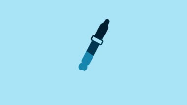 Blue Pipette icon isolated on blue background. Element of medical, chemistry lab equipment. Pipette with drop. Medicine symbol. 4K Video motion graphic animation.