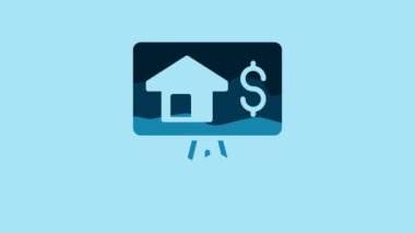 Blue Online real estate house in browser icon isolated on blue background. Home loan concept, rent, buy, buying a property. 4K Video motion graphic animation.