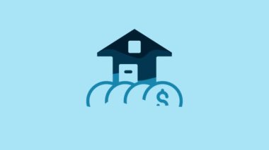 Blue House with dollar symbol icon isolated on blue background. Home and money. Real estate concept. 4K Video motion graphic animation.