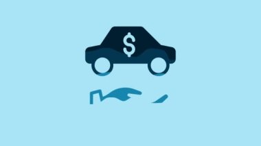Blue Car rental icon isolated on blue background. Rent a car sign. Key with car. Concept for automobile repair service. 4K Video motion graphic animation.