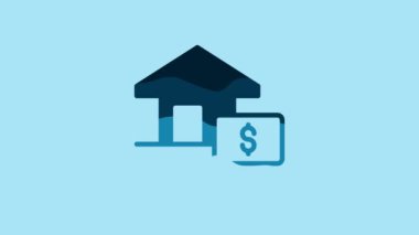 Blue House with dollar symbol icon isolated on blue background. Home and money. Real estate concept. 4K Video motion graphic animation.