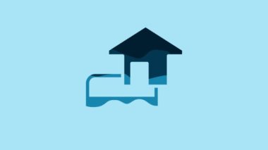 Blue Credit card icon isolated on blue background. Online payment. Cash withdrawal. Financial operations. Shopping sign. 4K Video motion graphic animation.