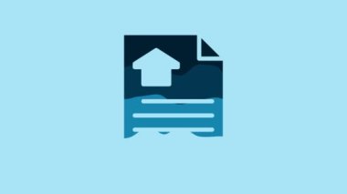 Blue House contract icon isolated on blue background. Contract creation service, document formation, application form composition. 4K Video motion graphic animation.