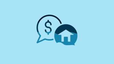 Blue Real estate business concept with speech bubbles icon isolated on blue background. 4K Video motion graphic animation.