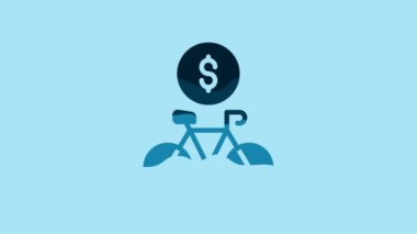 Blue Bicycle rental mobile app icon isolated on blue background. Smart service for rent bicycles in the city. Mobile app for sharing system. 4K Video motion graphic animation.
