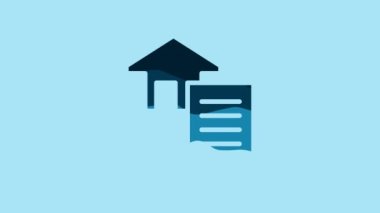 Blue House contract icon isolated on blue background. Contract creation service, document formation, application form composition. 4K Video motion graphic animation.