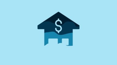 Blue House with dollar symbol icon isolated on blue background. Home and money. Real estate concept. 4K Video motion graphic animation.