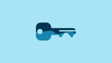 Blue House key icon isolated on blue background. 4K Video motion graphic animation.