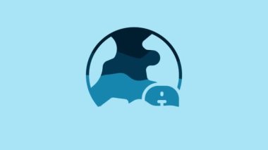Blue World news icon isolated on blue background. Breaking news, world news tv. 4K Video motion graphic animation.