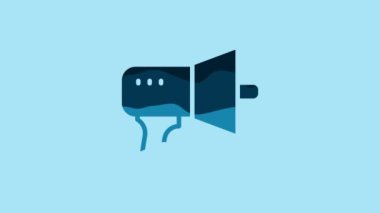 Blue Megaphone icon isolated on blue background. Speaker sign. 4K Video motion graphic animation.