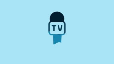 Blue Microphone icon isolated on blue background. On air radio mic microphone. Speaker sign. 4K Video motion graphic animation.