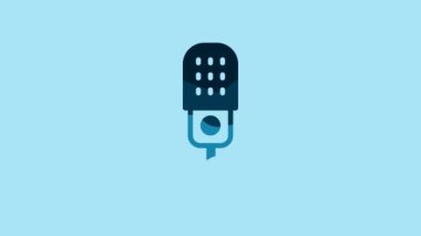 Blue Microphone icon isolated on blue background. On air radio mic microphone. Speaker sign. 4K Video motion graphic animation.