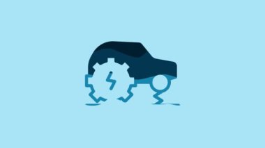 Blue Electric car service icon isolated on blue background. Renewable eco technologies. 4K Video motion graphic animation.