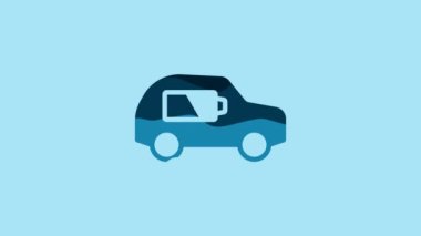 Blue Electric car and electrical cable plug charging icon isolated on blue background. Renewable eco technologies. 4K Video motion graphic animation.