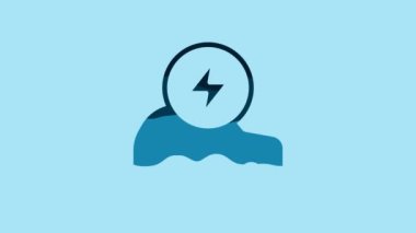 Blue Electric car and electrical cable plug charging icon isolated on blue background. Renewable eco technologies. 4K Video motion graphic animation.