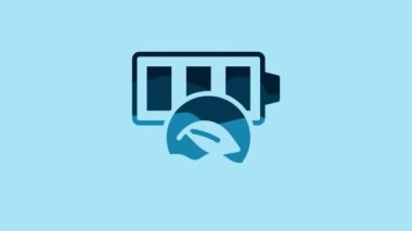 Blue Eco nature leaf and battery icon isolated on blue background. Energy based on ecology saving concept. 4K Video motion graphic animation.