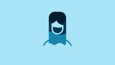 Blue Muslim woman in hijab icon isolated on blue background. 4K Video motion graphic animation.