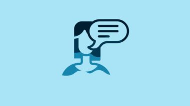 Blue Female opinion icon isolated on blue background. 4K Video motion graphic animation.