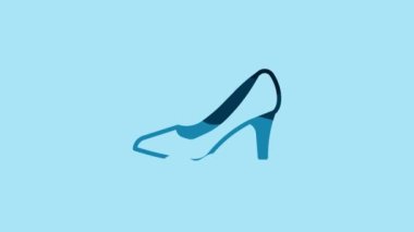 Blue Woman shoe with high heel icon isolated on blue background. 4K Video motion graphic animation.