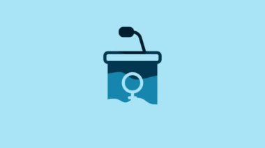 Blue Stage stand or debate podium rostrum icon isolated on blue background. Conference speech tribune. 4K Video motion graphic animation.