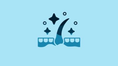 Blue Organic essential oil for hair care treatment icon isolated on blue background. Hair growth oil. 4K Video motion graphic animation.