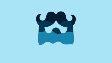 Blue Mustache and beard icon isolated on blue background. Barbershop symbol. Facial hair style. 4K Video motion graphic animation.