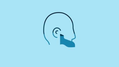 Blue Mustache and beard icon isolated on blue background. Barbershop symbol. Facial hair style. 4K Video motion graphic animation.