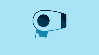 Blue Hair dryer icon isolated on blue background. Hairdryer sign. Hair drying symbol. Blowing hot air. 4K Video motion graphic animation.
