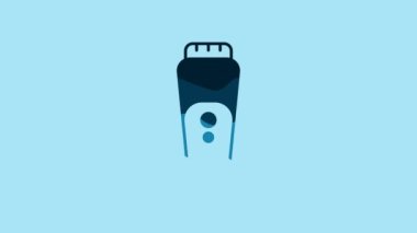 Blue Electric razor blade for men icon isolated on blue background. Electric shaver. 4K Video motion graphic animation.