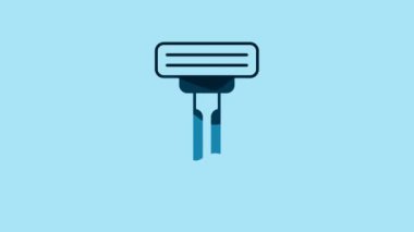 Blue Shaving razor icon isolated on blue background. 4K Video motion graphic animation.