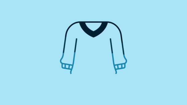 青い背景に隔離された青いセーターアイコン プルオーバーアイコン スウェットシャツのサイン 4Kビデオモーショングラフィックアニメーション — ストック動画