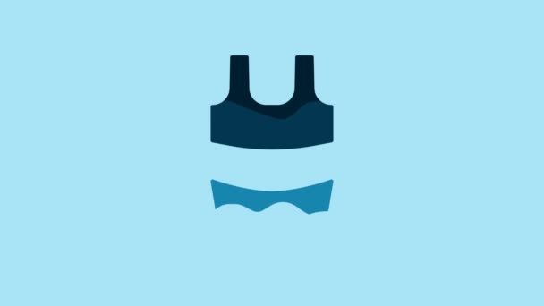 青の背景に隔離された青い夏のビーチ水着アイコン ビーチの女性ファッション 4Kビデオモーショングラフィックアニメーション — ストック動画