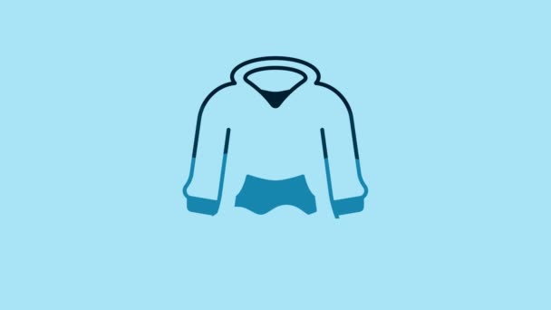 Blue Hoodie Icon Isolated Blue Background Hooded Sweatshirt Video Motion — Stockvideo