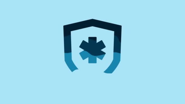 青の背景に隔離された青の生命保険アイコン セキュリティ 安全性 保護の概念 4Kビデオモーショングラフィックアニメーション — ストック動画