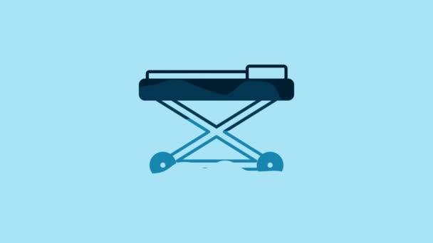 Blue Stretcher Icon Isolated Blue Background Patient Hospital Medical Stretcher — Vídeo de Stock