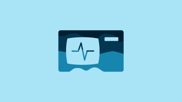 Blue Computer Monitor Cardiogram Icon Isolated Blue Background Monitoring Icon — Stok video