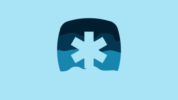 蓝色医学符号的紧急之星图标孤立在蓝色背景 4K视频运动图形动画 — 图库视频影像