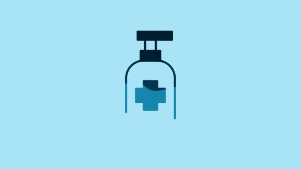 Blue Bottle Liquid Antibacterial Soap Dispenser Icon Isolated Blue Background — Stock Video