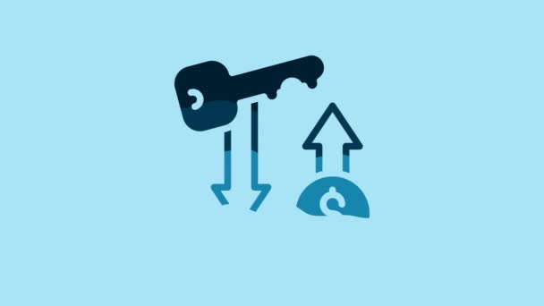 Blue Rent Key Icon Isolated Blue Background Concept House Turnkey — Stok Video