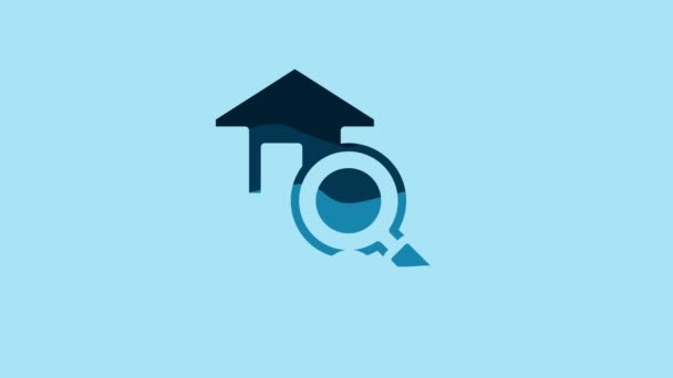 Blue Search House Icon Isolated Blue Background Real Estate Symbol — Stockvideo