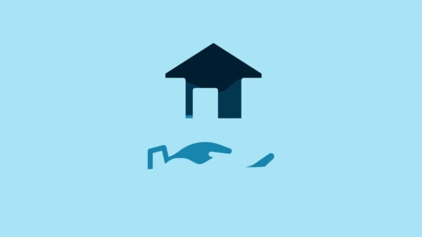 Blue Realtor Icon Isolated Blue Background Buying House Video Motion — Video Stock