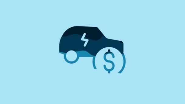 Blue Electric Car Price Icon Isolated Blue Background Electric Auto — Vídeo de stock