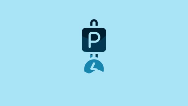 Blue Charging Parking Electric Car Icon Isolated Blue Background Video — Stockvideo