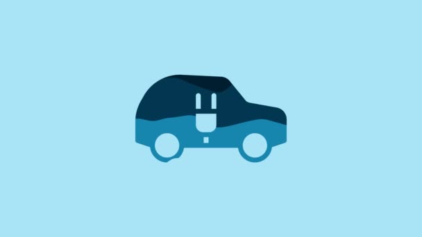 Blue Electric Car Electrical Cable Plug Charging Icon Isolated Blue — Video Stock