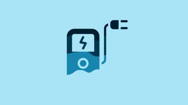 Blue Electric Car Charging Station Icon Isolated Blue Background Eco — Stockvideo