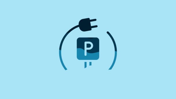 Blue Charging Parking Electric Car Icon Isolated Blue Background Video — Stock Video