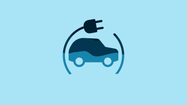 Blue Electric Car Electrical Cable Plug Charging Icon Isolated Blue — Vídeos de Stock