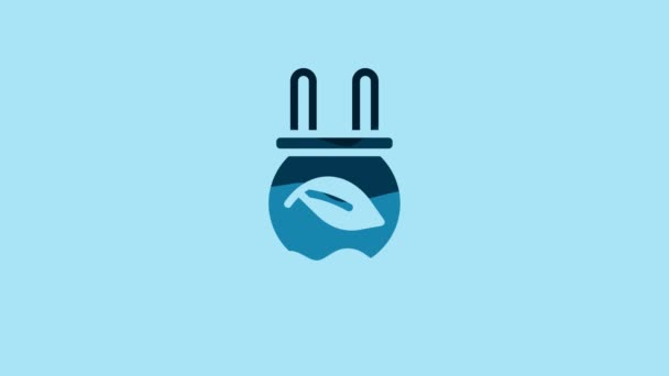 Blue Electric Saving Plug Leaf Icon Isolated Blue Background Energy — Stockvideo