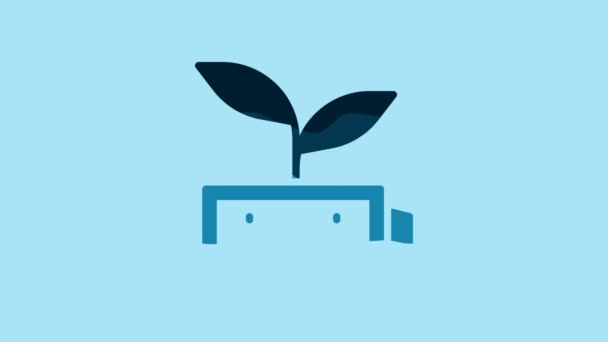 Blue Eco Nature Leaf Battery Icon Isolated Blue Background Energy — Wideo stockowe